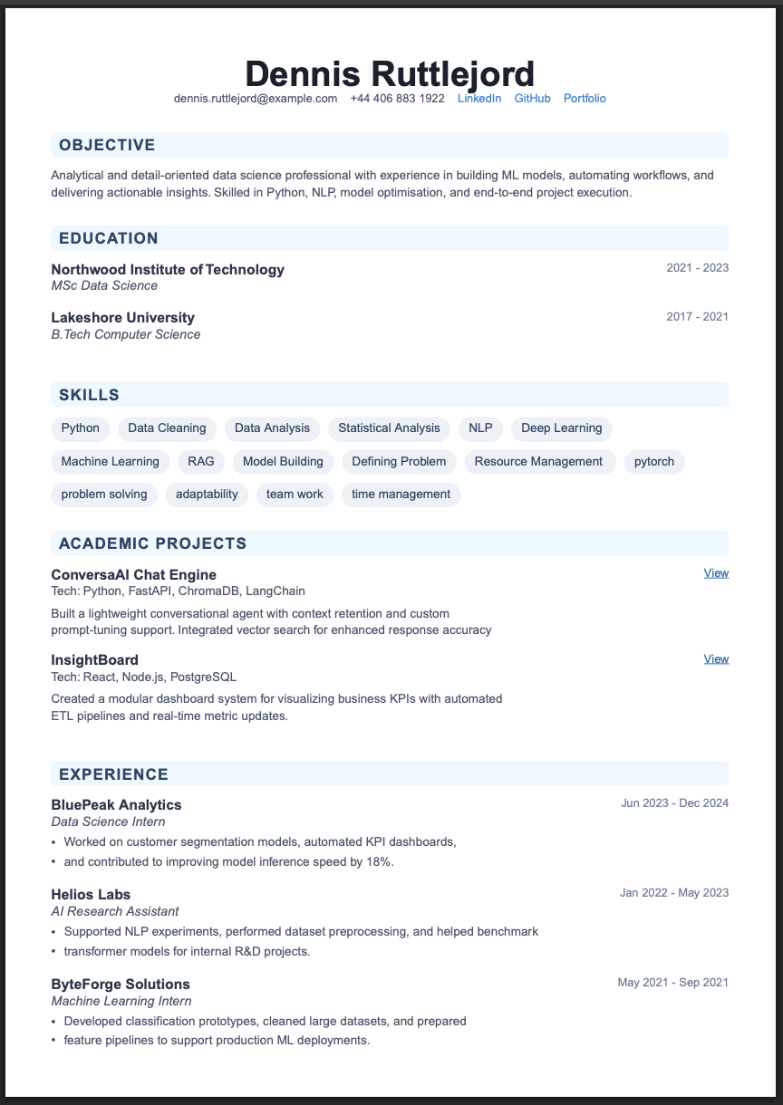 Fresher — Entry Level resume template