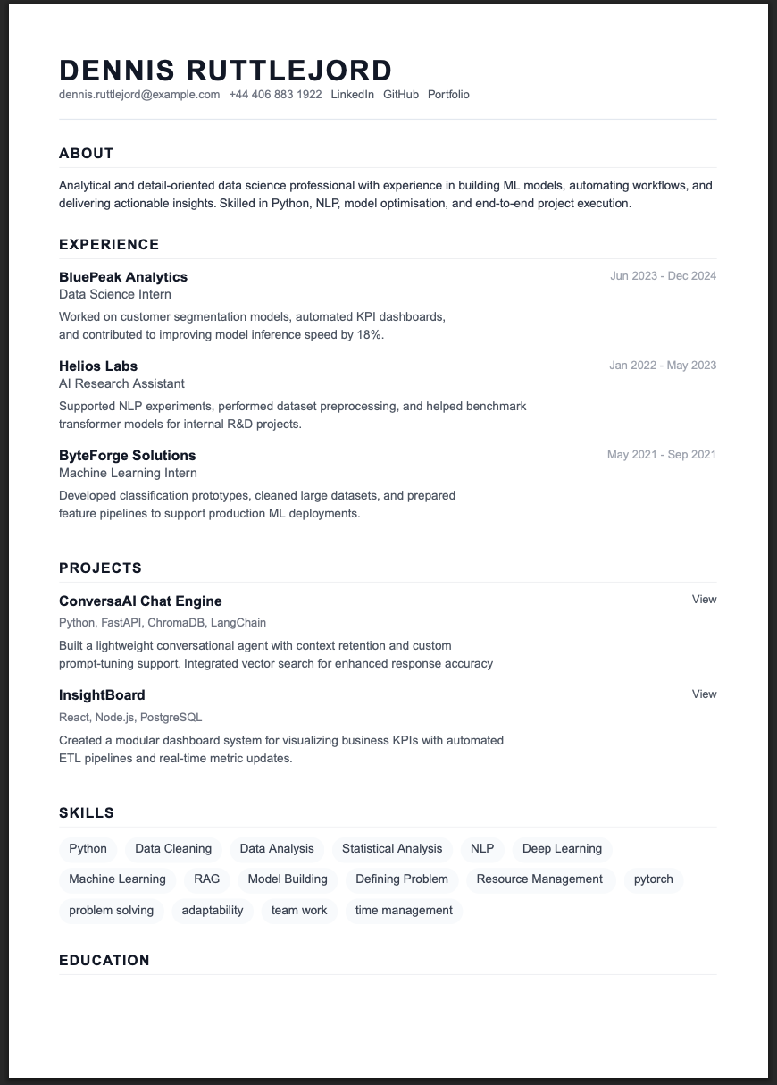 Minimalist — Single Column resume template